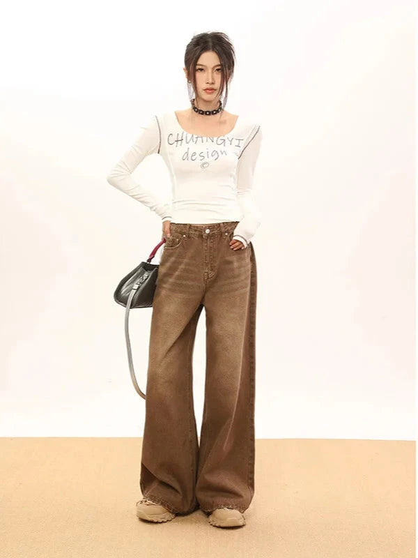 KG Studio Vintage Brown Wide Denim Pants