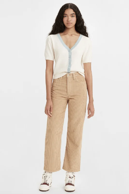 LEVI'S RIBCAGE STRAIGHT CORDUROY ANKLE PANTS - GRANOLA