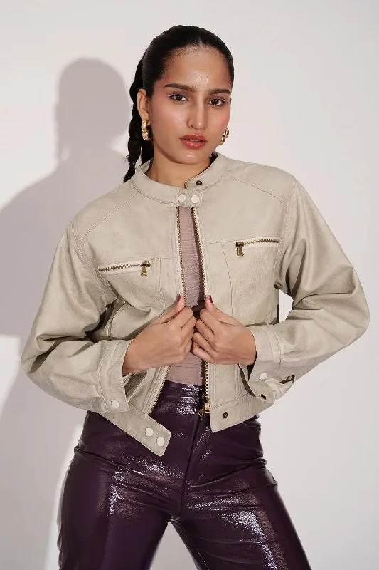 Beige Bliss Women's Biker Jacket Women's suede jackets