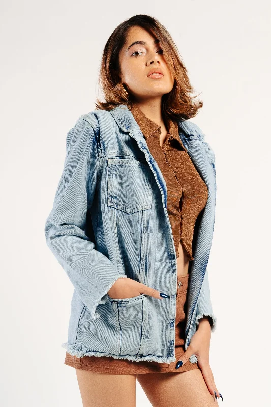 Washed Out Denim Blazer Women's Adidas jackets