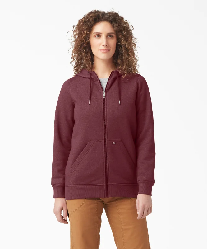 Dickies Women's Heavyweight Full-Zip Fleece Hoodie - Burgundy Heather Soft Hooded Sweatshirt