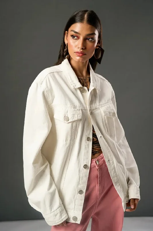 Crystal White Women's Denim Trucker Jacket Women's date night jackets