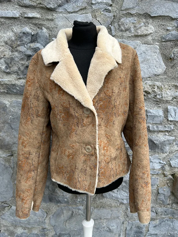 Y2K floral beige furry jacket uk 10-12 Women's college jackets