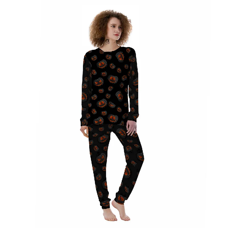 Pumpkin Jack O' Lantern Halloween Print Women's Pajamas Discounted pajama sets