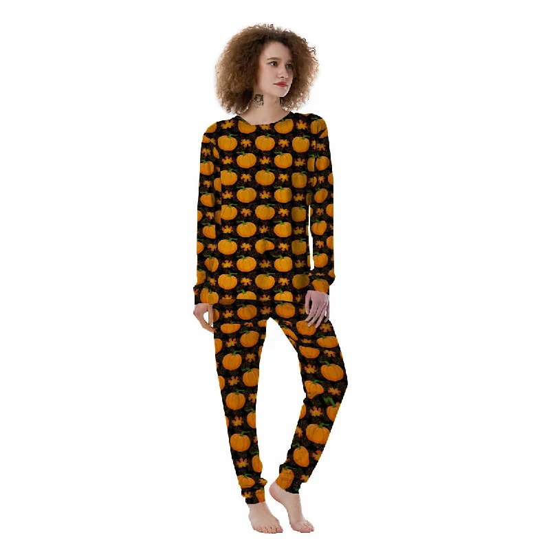 Pumpkin Orange Print Pattern Women's Pajamas Affordable pajama sets