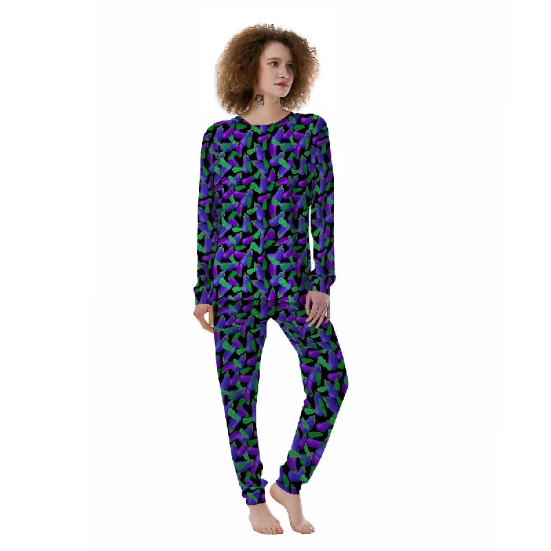 Purple Eggplant Print Pattern Women's Pajamas Movie night pajama sets