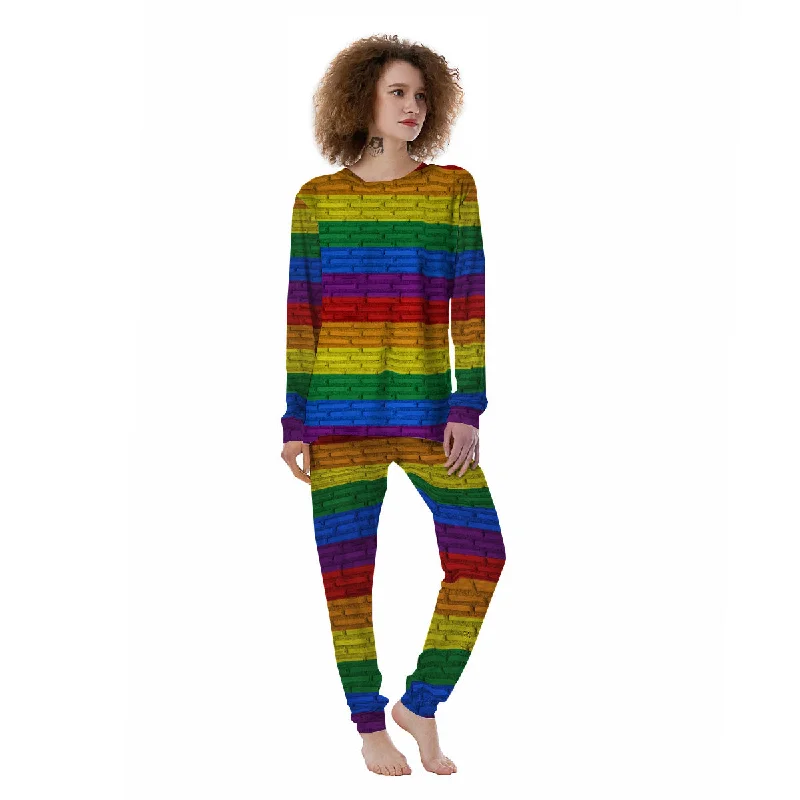 Rainbow Brick Wall LGBT Pride Print Women's Pajamas Shorts pajama sets