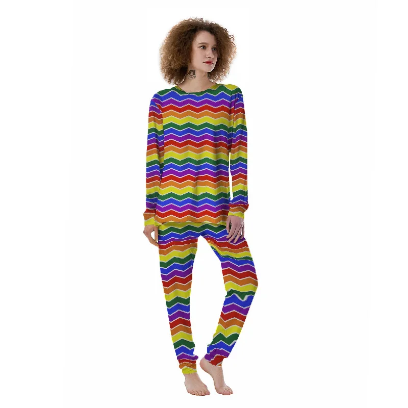 Rainbow Chevron LGBT Pride Print Pattern Women's Pajamas Hoodie pajama sets