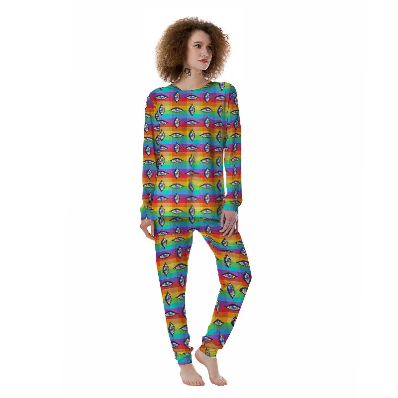 Rainbow Eyes LGBT Pride Print Pattern Women's Pajamas Button-up pajama sets