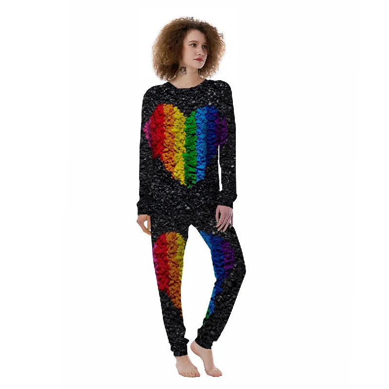 Rainbow Heart Stones LGBT Pride Print Women's Pajamas Sexy pajama sets