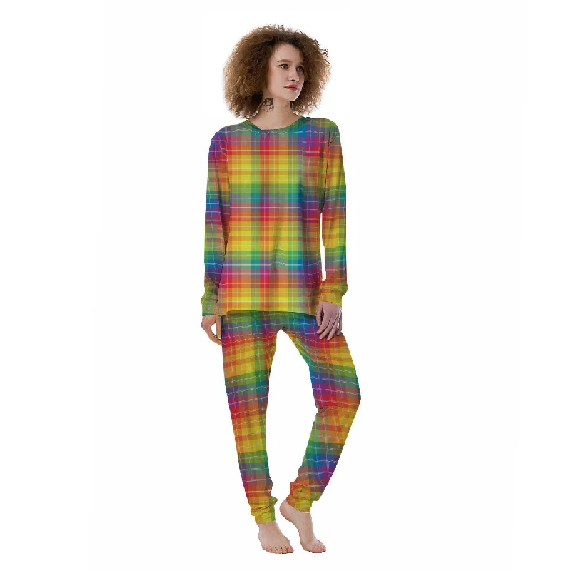 Rainbow Plaid LGBT Pride Print Pattern Women's Pajamas Cooling pajama sets