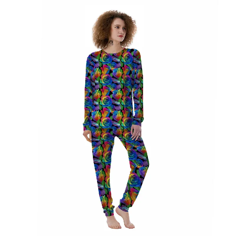 Rainbow Roses LGBT Pride Print Pattern Women's Pajamas Winter pajama sets