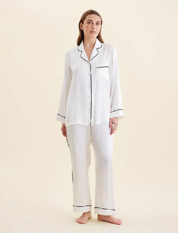 Sylvie Silk Piped Full Length PJ Luxury pajama sets