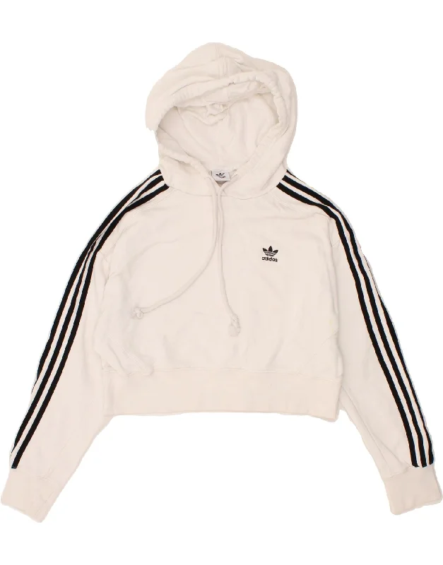 ADIDAS Womens Crop Hoodie Jumper UK 14 Medium White Cotton Cozy knit sweaters for winter