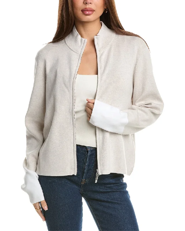 Forte Cashmere Contrast Trim Zip Mock Cardigan Best sweaters for casual wear