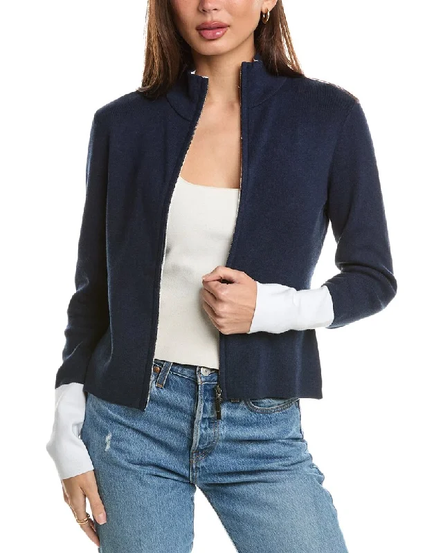 Forte Cashmere Contrast Trim Zip Mock Cardigan Thanksgiving sweaters