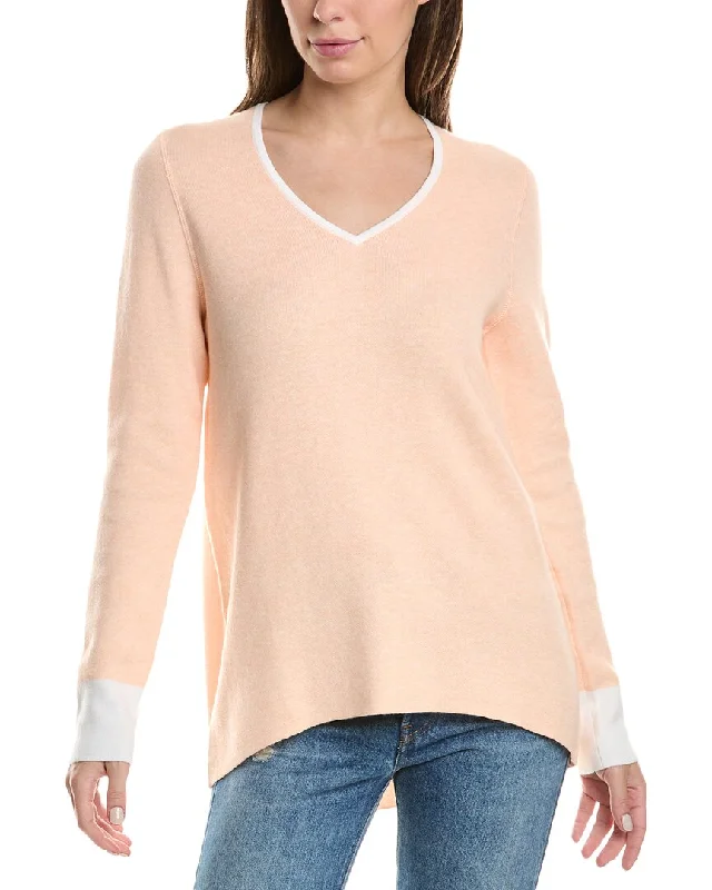 Forte Cashmere Reversible High-Low V-Neck Cashmere-Blend Sweater Travel-friendly sweaters