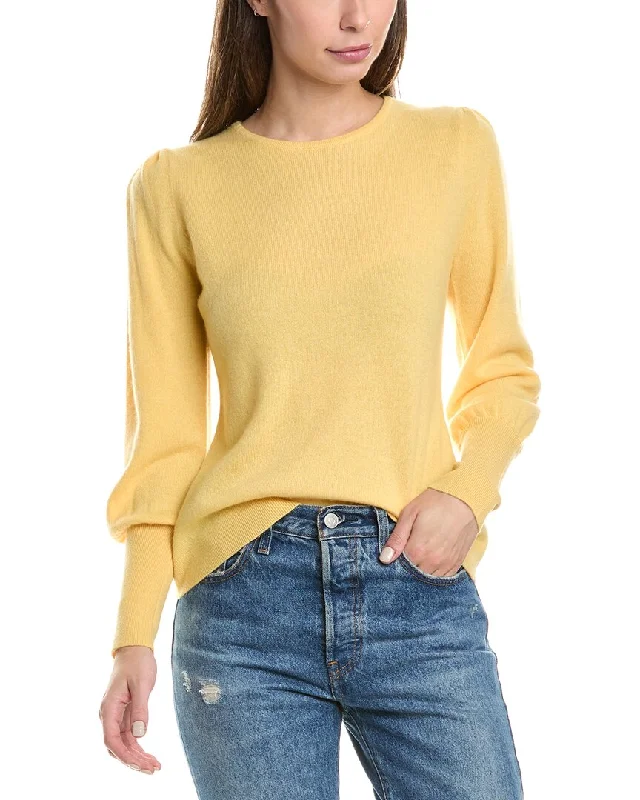 Forte Cashmere Gathered Sleeve Crew Cashmere Sweater Soft-touch sweaters