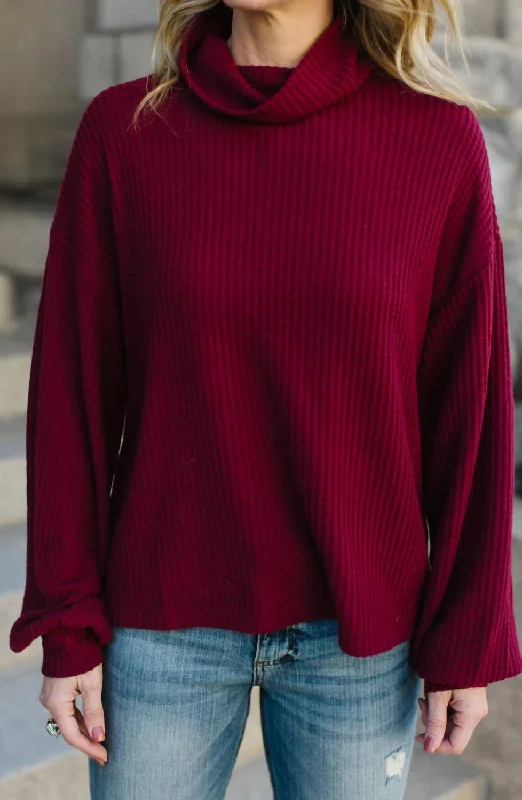 Klara Waffle Turtleneck Sweater In Garnet Men's wool sweaters discount