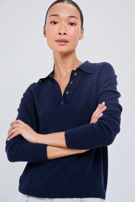 Navy Cashmere Cassidy Polo Sweater Anti-pilling sweaters