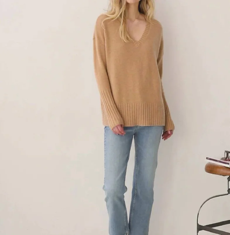 Siena Cashmere V Neck Sweater In Camel Fall sweaters