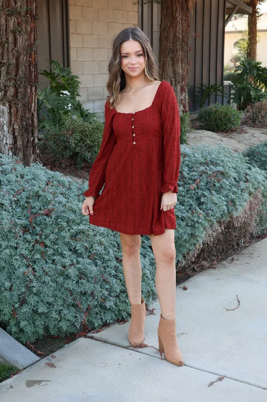 Living In The Moment Dress In Rust Women's mini dresses