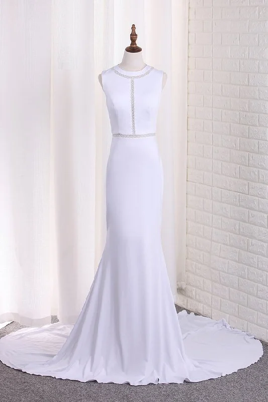 2024 New Arrival Mermaid Scoop Wedding Dresses With Beads PYJYJ1XG Ruffle Wedding Gown