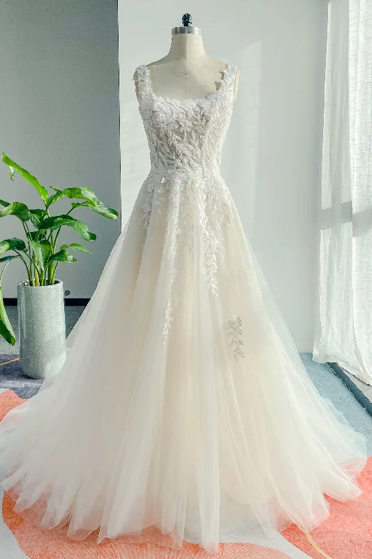 A-Line Court Train Lace Tulle Wedding Dress CW3153 Lace Wedding Gown