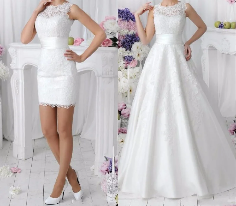 Lace Wedding Dress With Detachable Skirt at Bling Brides Bouquet online bridal store Sleeveless Wedding Dress