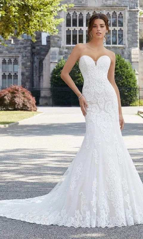 Mori Lee Bridal - 5803 Shoshanna Sweetheart Applique Petal Train Gown Beautiful Lace Gown