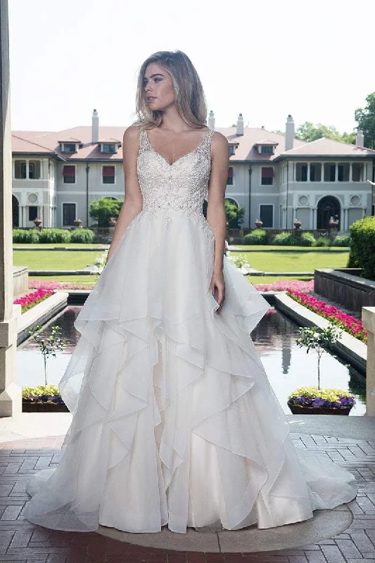 Rachel Allan Bridal - M612 Foliage Embroidered Tiered Bridal Gown Lace A-line Dress