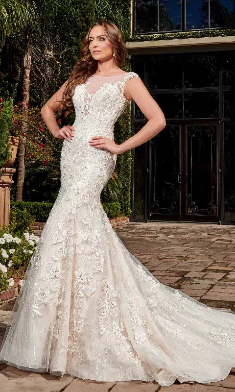 Rachel Allan - M772 Illusion Yoke Embellished Lace Mermaid Bridal Gown Vintage Wedding Gown