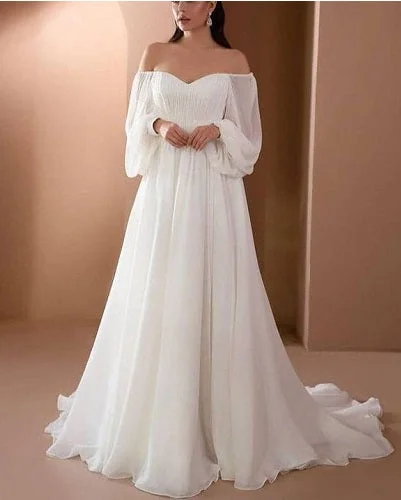 W255, White Full Sleeves Shoot Gown, Size(All)pp Sleeveless Bridal Gown