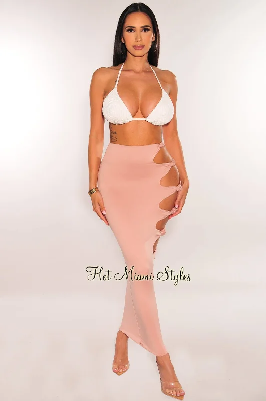 Blush High Waist Cut Out Knotted Slit Skirt Formal unclassified skirts