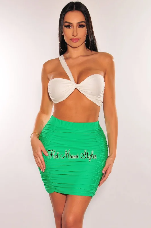 Green High Waist Ruched Cover Up Skirt Smocked unclassified skirts