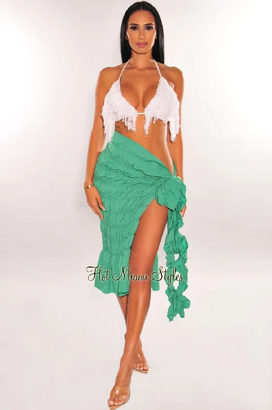 Green Smocked Tie Up Ruffle Skirt Cover Up Flowy unclassified skirts