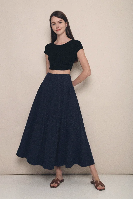 Hana Pleat Linen Skirt Navy Stylish unclassified skirts