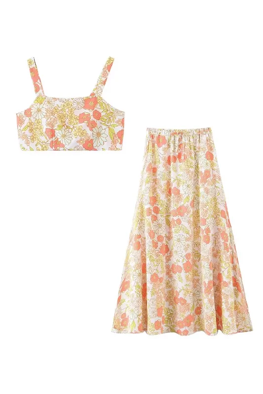 'Tessa' Floral Printed Sleeveless Top & Skirt Set Club unclassified skirts