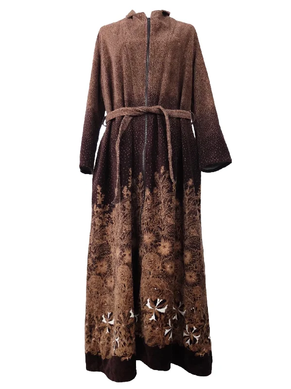 Vintage 70s Mod Hippie Bohemian Brown Velour Terry Cloth Zip Down Long Maxi Floor Length Winter Dressing Gown Robe | Size L PrettyLittleThing party dresses