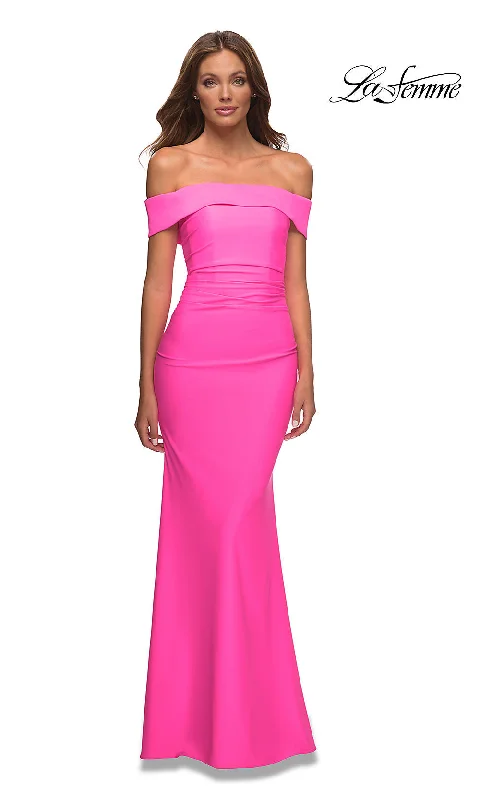 La Femme Off-the-Shoulder Bright Long Prom Dress Best maxi dresses for formal events