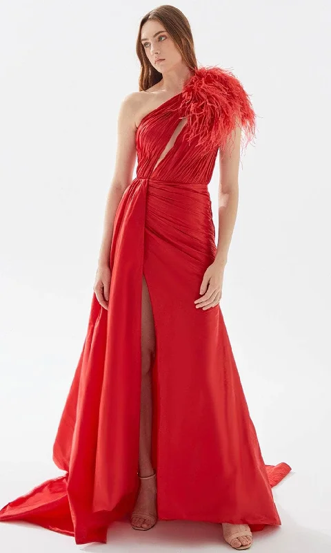 Tarik Ediz 52125 - One Shoulder Ruched A-line Gown Elegant party dresses