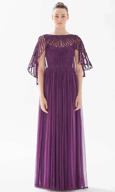 Tarik Ediz 98234 - Cape Sleeve Pleated Evening Gown Chiffon party dresses