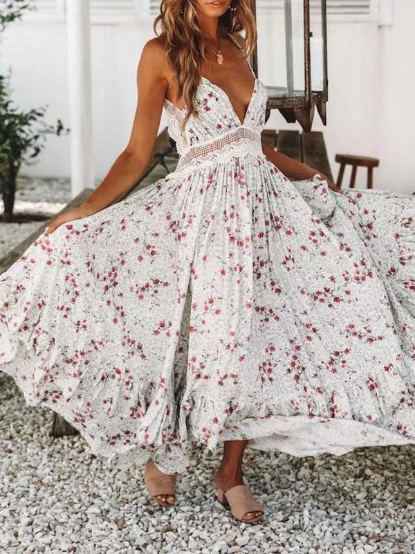 2018 Floral Spaghetti Strap Beach Dress Hot new arrivals in floral dresses