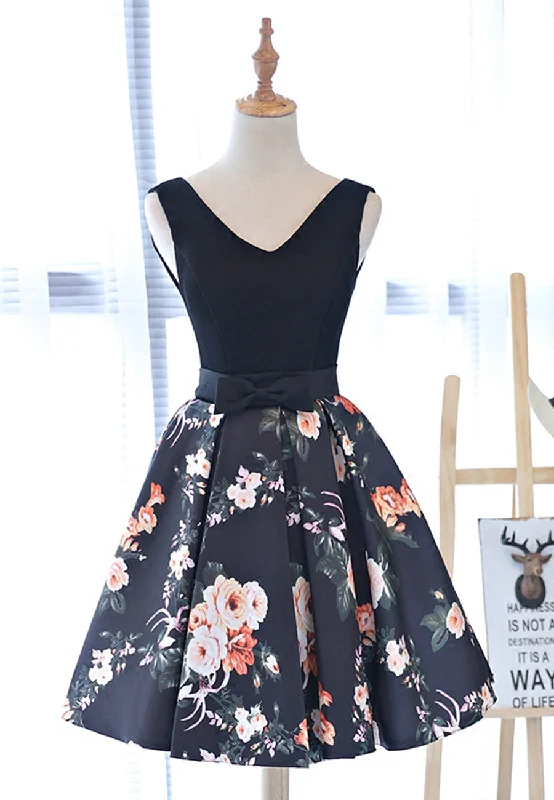 Cute V-Neck Floral Prom Dresses, A-Line Homecoming Dresses Best floral dresses for tall women