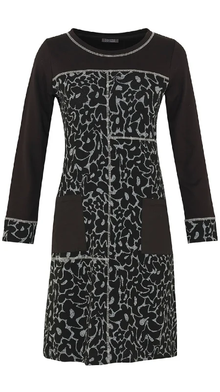 Black & Silver Abstract Print Dress. Style DOLC73153 Retro floral dresses