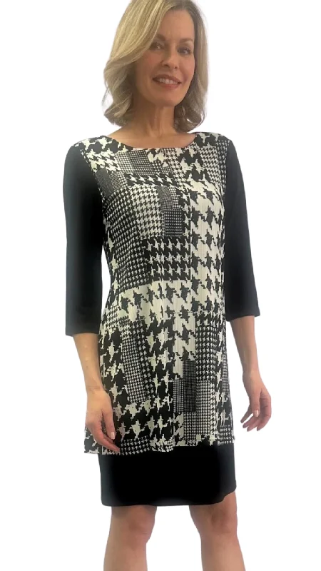 Layered Look Houndstooth Print Dress. Style SW87258 Minimalist floral dresses