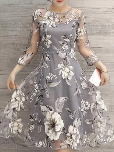 Fashion See Through Floral Casual Dress Chiffon floral dresses