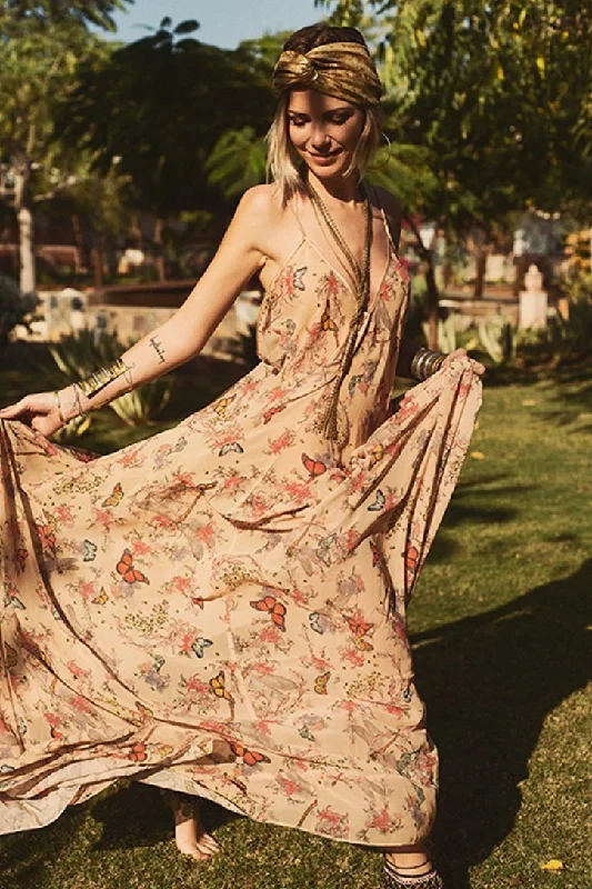 Floral Halter backless huge hem swing long dress Wedding guest floral dresses