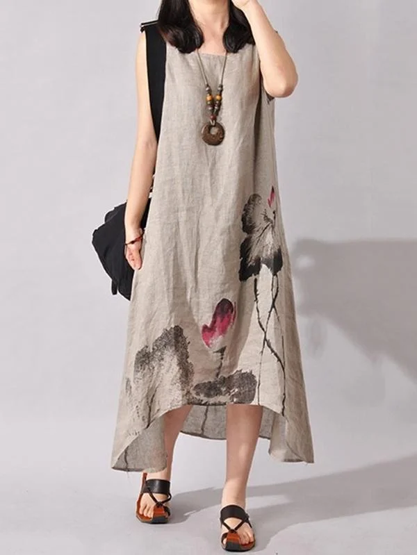 Ink Printed Sleeveless Casual Irregular Dress Boohoo floral dresses