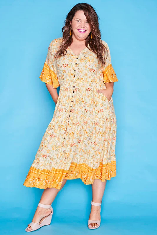 Jessica Yellow Floral Dress Casual floral dresses